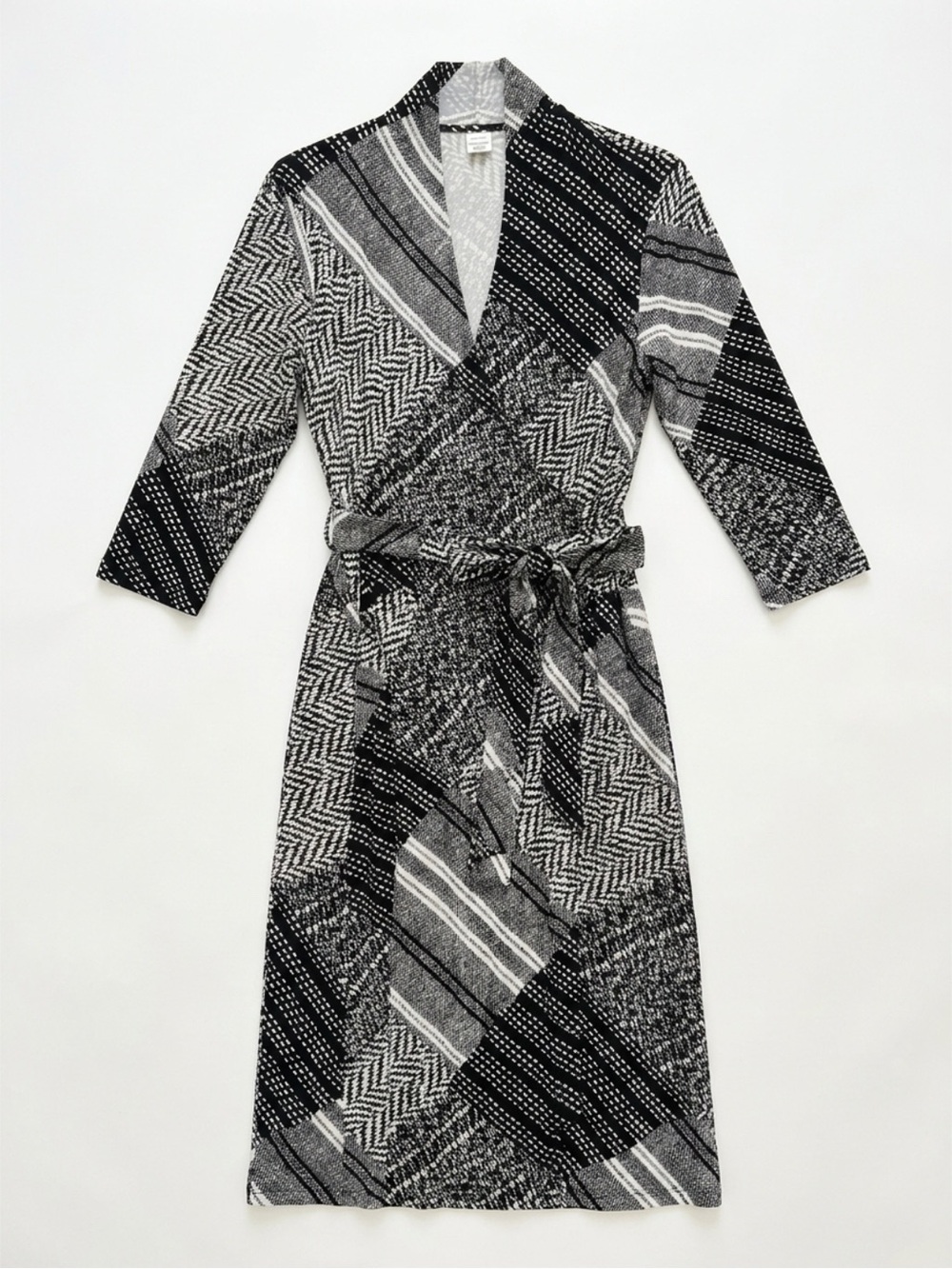 Jockey Black and Gray Patchwork Midi Wrap Dress